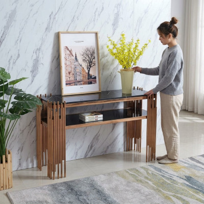 Designer Konsolentisch Holz Tisch Konsole Konsolentische Gold-Schwarz