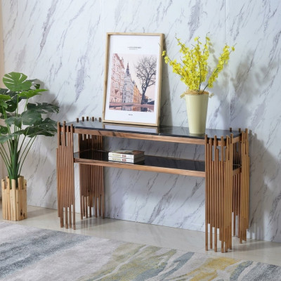 Designer Konsolentisch Holz Tisch Konsole Konsolentische Gold-Schwarz