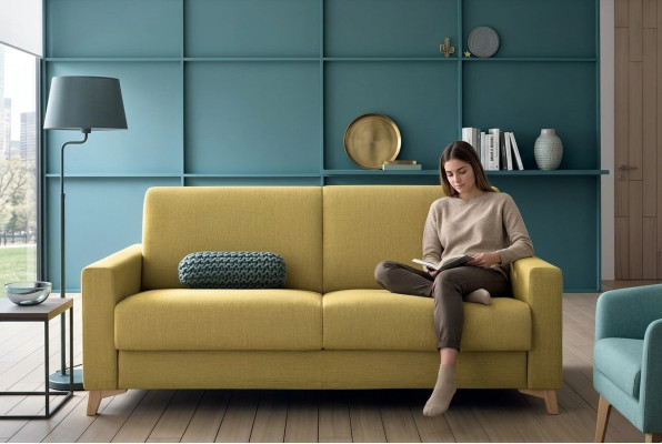 Zweisitzer Designer Sofa 2 Sitzer Gelb Stoffsofa Schlafsofa italienische Möbel