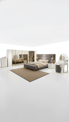 Luxus Schlafzimmer Set Bett + 2x Nachttische Kommode Kleiderschrank Holz Neu