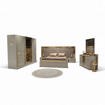 Schlafzimmer Komplettes Bett 2x Nachttische Kleiderschrank Kommode mit Spiegel