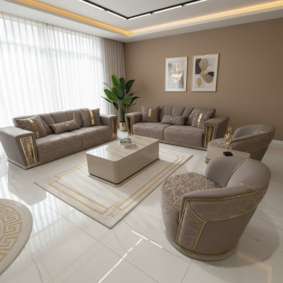 Sofagarnitur 3+3+1+1 Sitzer + Couchtisch + Wohnwand Modern Textil Komplett Neu
