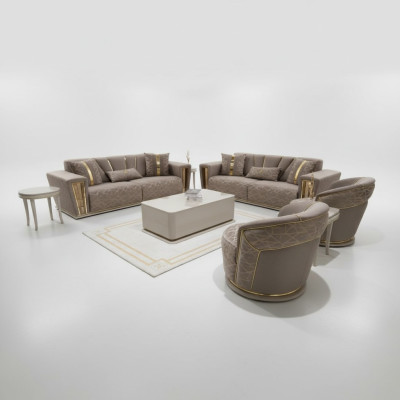 Modern Sofagarnitur 3+3+1 Sitzer Sessel Textil 3 Sit Sofa 3tlg. Set Design Neu