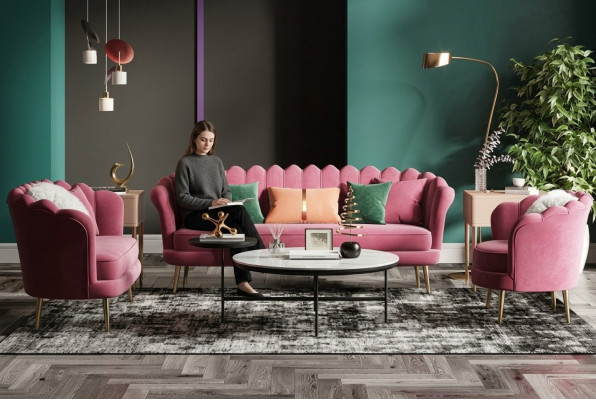 Couchen Möbel Relax Sitz Design Couch Lounge Sofas Textil Sofa 3 Sitzer Samt Neu