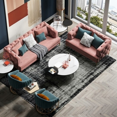 Rosa Chesterfield Wohnlandschaft Designer Couchen Lounge Sofas 3+2 Sitzer Set