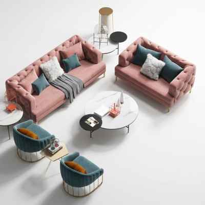 Rosa Chesterfield Wohnlandschaft Designer Couchen Lounge Sofas 3+2 Sitzer Set