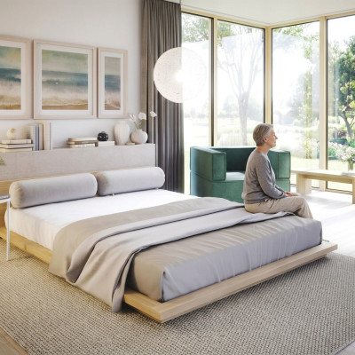 Bett Doppel Hotel Textil Schlafzimmer Betten Bettrahmen Holz Design Modern