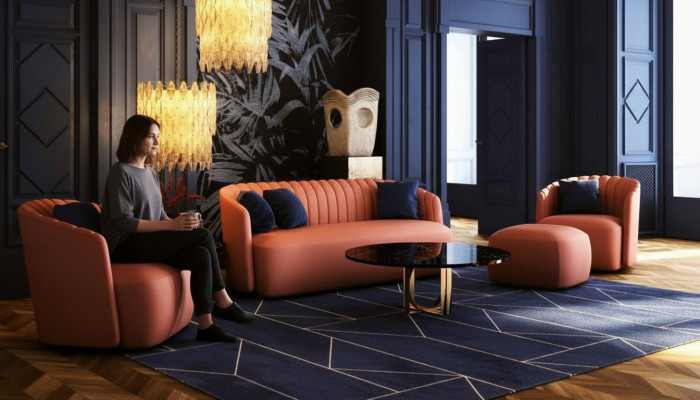 Set 3 tlg.Sofagarnitur 3+2+1 Sitzer Garnitur Sofa Stoff Sofas Sessel Orange Neu