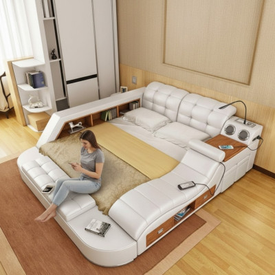 Multifunktion Bett Regal Schrank USB Ladestation Doppel Leder Betten