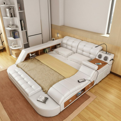 Multifunktion Bett Regal Schrank USB Ladestation Doppel Leder Betten