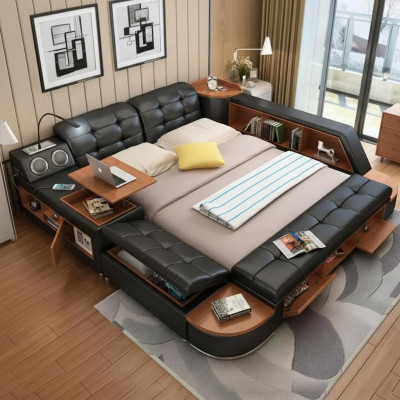 Betten Moderne Hotel Multifunktion Liege Doppel Luxus Design Leder Bett