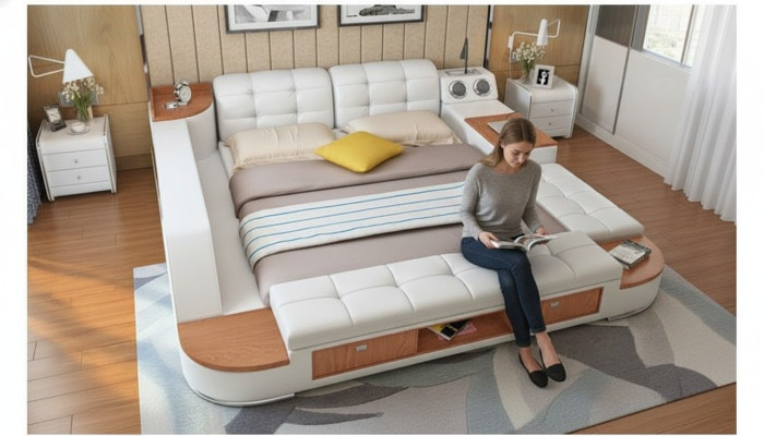 Multifunktion Schlafzimmer Liege Regale Luxus Bett Leder Betten 180x200