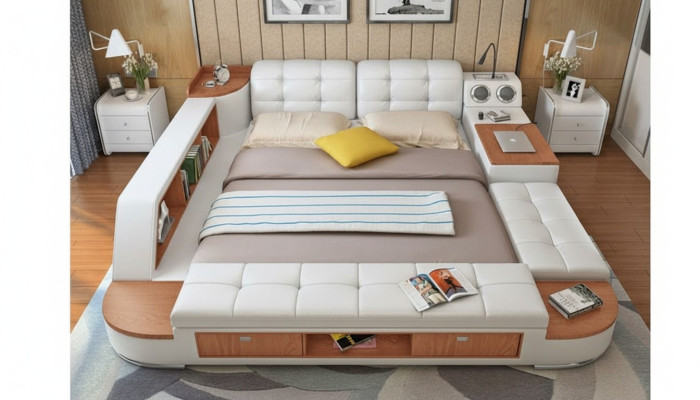Multifunktion Schlafzimmer Liege Regale Luxus Bett Leder Betten 180x200