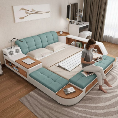 Polster 180x200 Multifunktion Regal USB Liege Design Bett Big Betten Leder