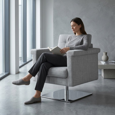 Design Couch Lounge Textil Sitzer Grau Möbel Einsitzer Sessel Stoff Relax Sitz
