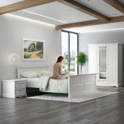 Bauern Bett Echtholz Betten 180x200c Holzbett Schlafzimmer Möbel Weiß Landhaus