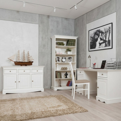 Landhaus Schreibtisch Möbel Arbeitszimmer Büromöbel Echtholz Office Tisch Weiß