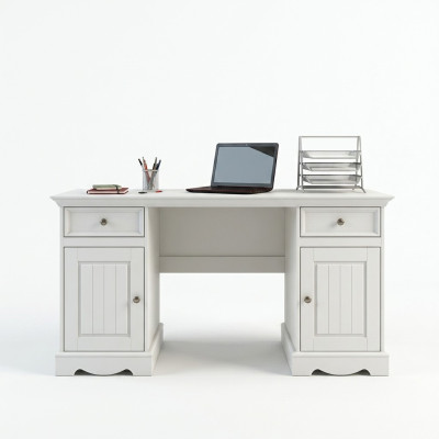 Landhaus Schreibtisch Möbel Arbeitszimmer Büromöbel Echtholz Office Tisch Weiß