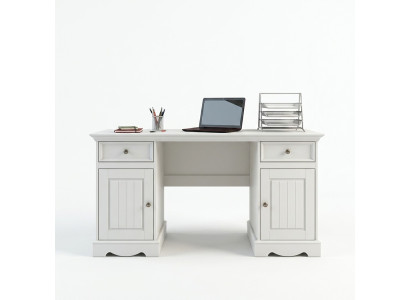Landhaus Schreibtisch Möbel Arbeitszimmer Büromöbel Echtholz Office Tisch Weiß