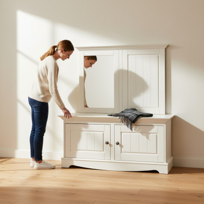Schuhschrank Landhaus Garderoben Schrank Diele Möbel Holz Holzschrank Schuhe Neu