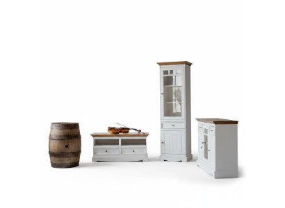 Wohnwand Vitrine Landhaus Designer Möbel 3tlg. Set Kommode RTV Sideboard Holz