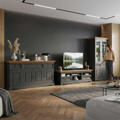 Wohnwand Holz Kommode + RTV Sideboard Italienische Landhaus Möbel 3tlg. Set Neu