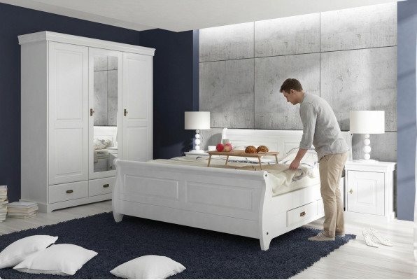 Schlafzimmer Set Bett Nachttisch Kleiderschrank Hotel Betten Holz Design 4tlg.
