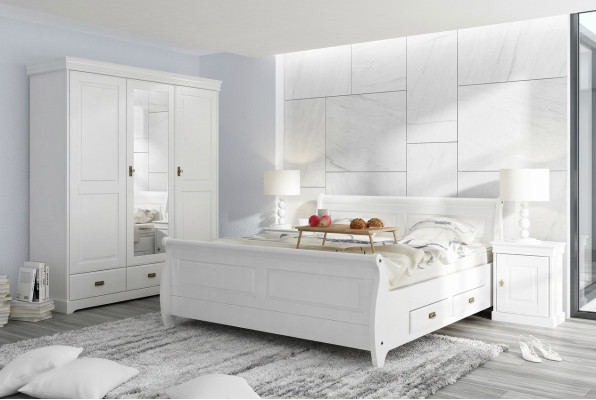 Schlafzimmer Set Bett Nachttisch Kleiderschrank Hotel Betten Holz Design 4tlg.