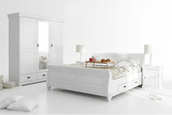 Schlafzimmer Set Bett Nachttisch Kleiderschrank Hotel Betten Holz Design 4tlg.
