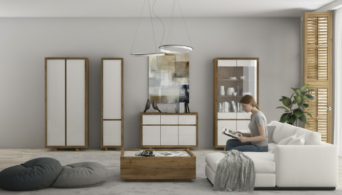 Wohnzimmer Set Vitrine Kommode Wohnwände Kommoden Schrank Tisch Möbel Holz 4tlg