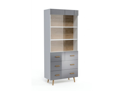 Vitrine Anrichte Schrank Regal Modern Stil Wohnzimmer Kollektion Grau Vitrinen