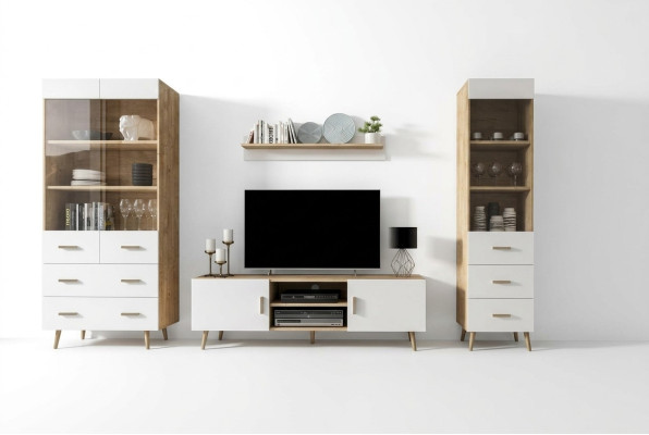 Wohnwand Wohnzimmer Set Vitrine Kommode Wandregal Vitrinen Wohnwände 4 tlg. Set