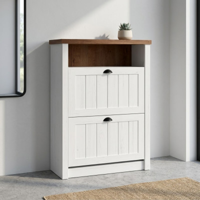 Schuhschrank 2 Fächer Weiß - Schuhregal Schuhständer Schuhe Flur Regale Landhaus