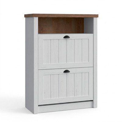 Schuhschrank 2 Fächer Weiß - Schuhregal Schuhständer Schuhe Flur Regale Landhaus