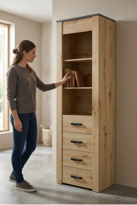 Esszimmerschrank Standvitrine Regal Vitrinen Vitrine XL-W1D Holz Modern Schrank