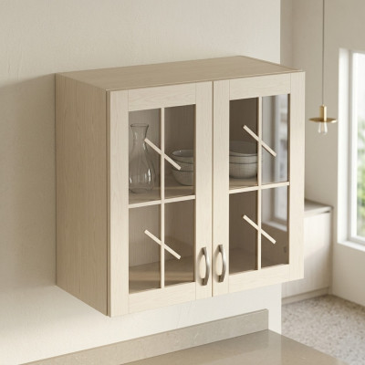Klassisches Design der Hängevitrine aus Holz und Glas
