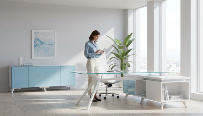 Kommode Modern Sideboard Blau Anrichte Schrank Aktenschrank Büro Glas Frezza Neu