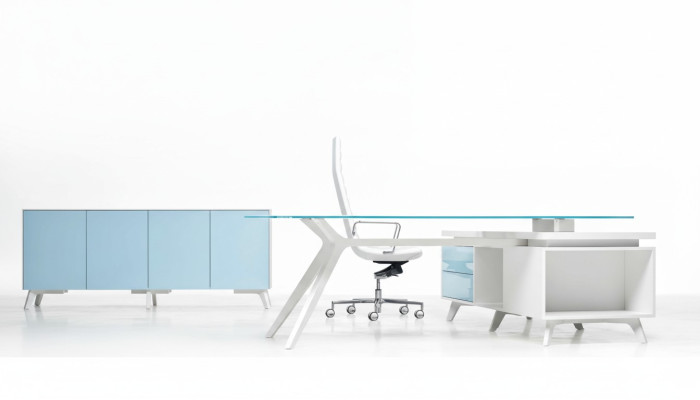 Kommode Modern Sideboard Blau Anrichte Schrank Aktenschrank Büro Glas Frezza Neu