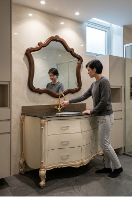 Design Bad Badezimmer Möbel 2tlg. Set Garnitur Schrank Waschbecken Beleuchtung