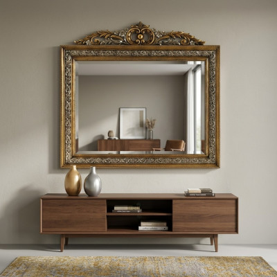 Klassischer Designer Spiegel Wandspiegel Quadratische Barock Gold Model BV1579O