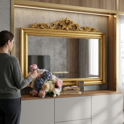 Klassischer Designer Echten Holz Rahmen XXL Spiegel 184x117 Spiegel - Model BV