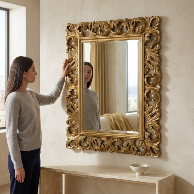 Klassischer Designer Echten Holz Rahmen XXL Spiegel 105x85.5 Spiegel-Model 1577