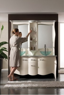 Klassischer Waschbecken Doppelt Waschtisch Holz Unterspülschrank Stand Spiegel