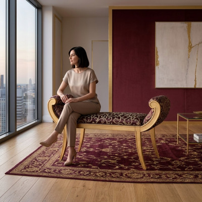 Hocker Polsterhocker Fuß Ablage Möbel Wohnen Sitzbänke Sitz Textil Klassisch