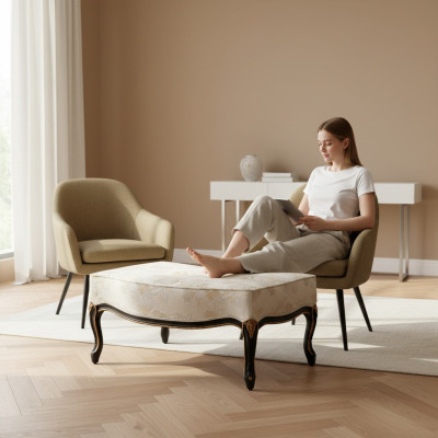 Design Hocker Fußhocker Sitz Polster Bank Polster Sitz Textil Holz Stil