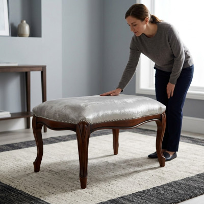 Ottomane Sitz Chaise Gepolstert Pufa Blau Neu Design Polster Hocker Fußhocker