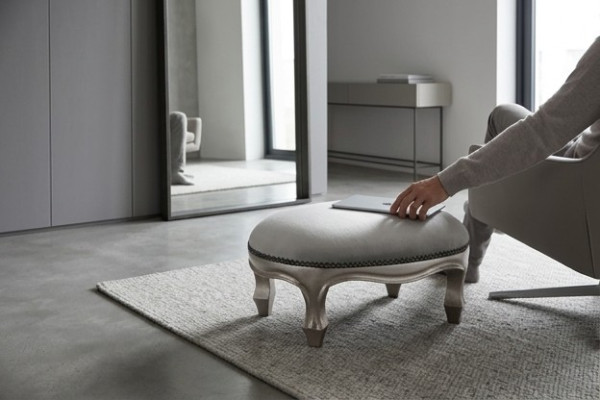 Hocker Polster Sitz Textil Relax Beistell Sofa Sitzbank Hocker R1 Designer Luxus