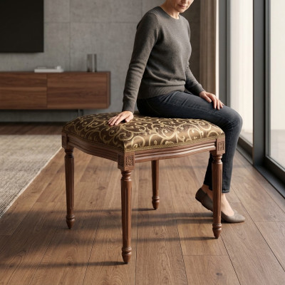 Wohnzimmer Designer Hocker Holz Textil Fußhocker Ottoman Sitzhocker Sitzpouf