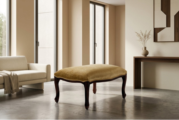 Wohnen Sitzbänke Sitz Textil Beige Design Hocker Polsterhocker Fuß Ablage Möbel