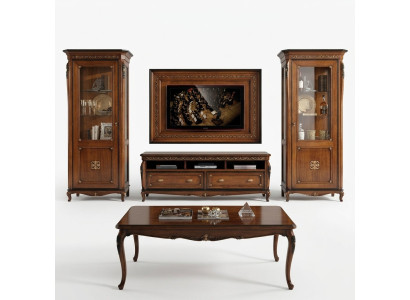 Set 4tlg. Wohnzimmer rtv Vitrine Kommode Couchtisch Holz Luxus Garnitur Gruppe